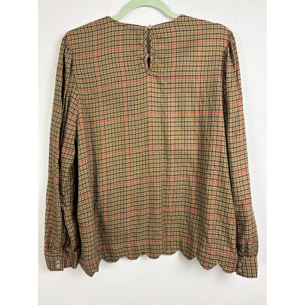 St Johns Bay Women's PL Plaid Blouse Scallop Hem Long Sleeve Fall Petite Large - Picture 2 of 6